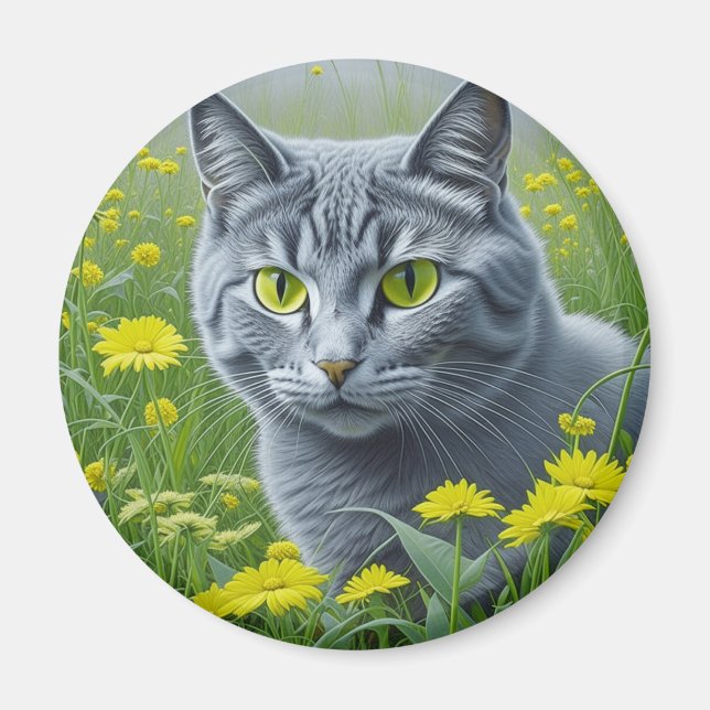 Aimant Chat gris mignon avec Yellow Eyes Ai Art (Devant)