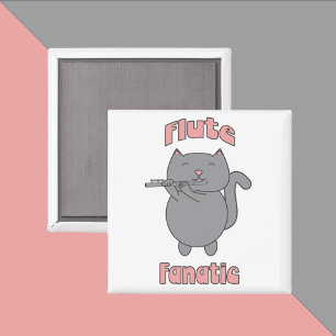 Aimant Chat gris rose fanatique de flûte