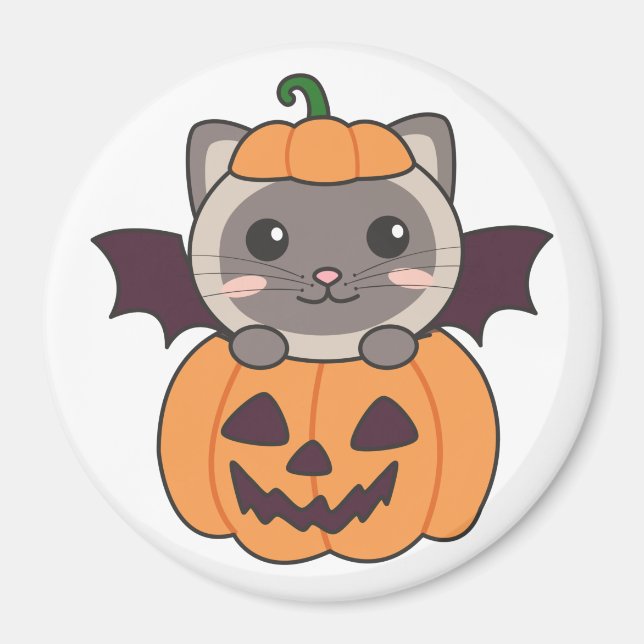 Aimant Chat Halloween Citrouille Chat costume chauve (Devant)