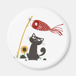 Aimant Chat heureux en bande carrée - Choisir la couleur