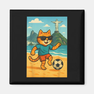 Aimant Chat Jouant Au Football Sport Mignon Rio De Janeir