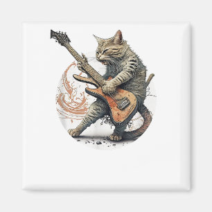 Aimant Chat Jouer Guitare Rock Chat Lourd Métal Chat Mus