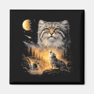 Aimant Chat Manul hurlant à la lune vintage 90s drôle