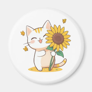 Aimant Chat mignon avec un design Kawaii tournesol