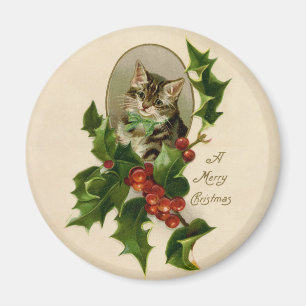 Aimant Chat Noël Joyau Holly Kitten Art antique