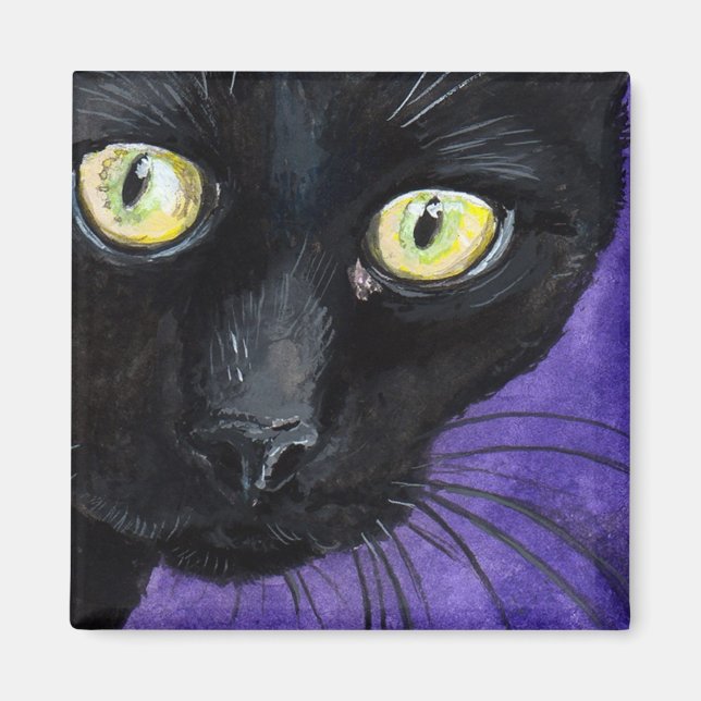 Aimant Chat noir aux yeux jaunes illustration (Devant)