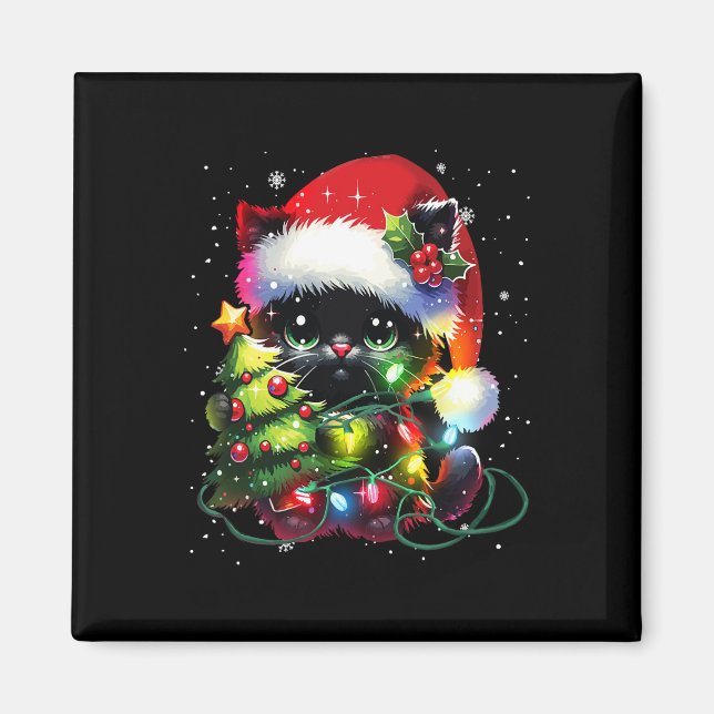 Aimant Chat Noir Chat Père Noël Tangé À Noël T (Devant)