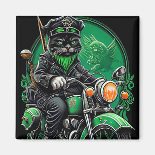 Aimant Chat noir conduite vélo St. Patrick's Day