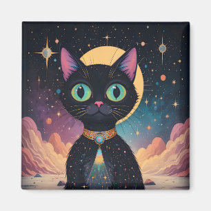 Aimant Chat noir cosmique futuriste atomique en clair de