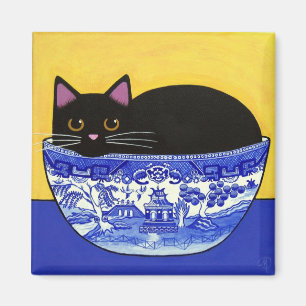 Aimant CHAT noir dans le Carré du Bowl bleu saule