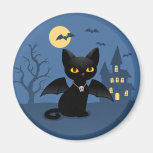 Aimant Chat noir de Halloween vampire avec des ailes