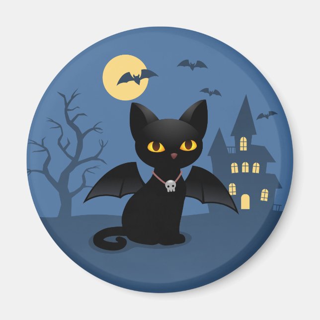 Aimant Chat noir de Halloween vampire avec des ailes (Devant)