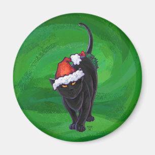 Aimant Chat noir de Noël en vert