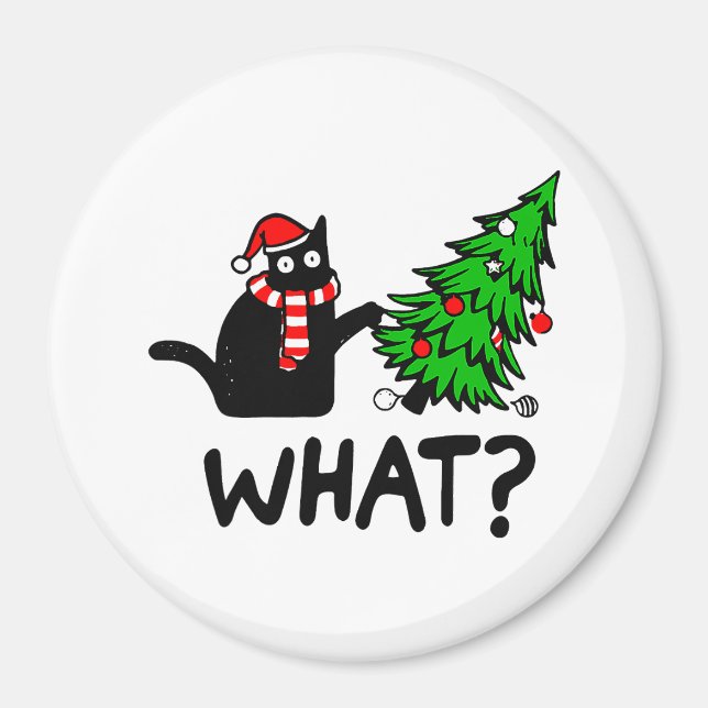 Aimant Chat Noir Drôle Poussant Arbre De Noël Pet Lover (Devant)
