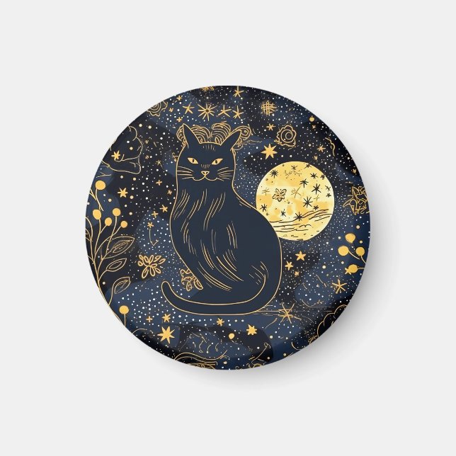 Aimant Chat noir du ciel étoilé (Devant)
