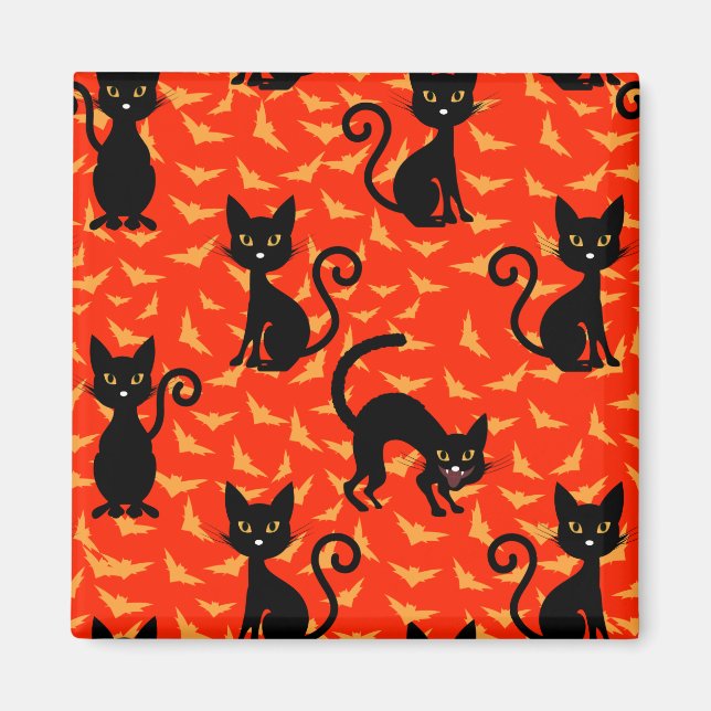 Aimant Chat noir éffrayant Halloween Bats orange (Devant)