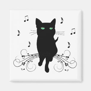 Aimant Chat noir entouré de notes de musique chuchotantes