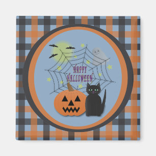 Aimant Chat noir et Citrouille pas effrayant Halloween