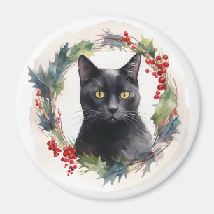 Aimant Chat noir Fête de couronnes de Noël Kitten
