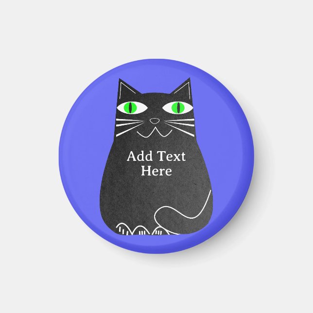 Aimant Chat noir gras avec yeux verts Texte personnalisé  (Devant)