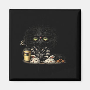 Aimant Chat noir grincheux amateur de café mignon matin d