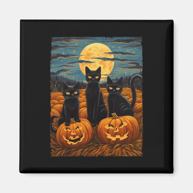 Aimant Chat noir Halloween Amoureux de les chats Starry N (Devant)
