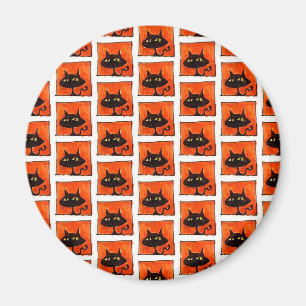 Aimant Chat noir Halloween Carrés orange Dessin animé