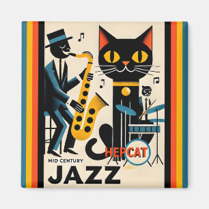 Aimant Chat Noir HepCat d'Ère du Jazz Milieu du Siècle