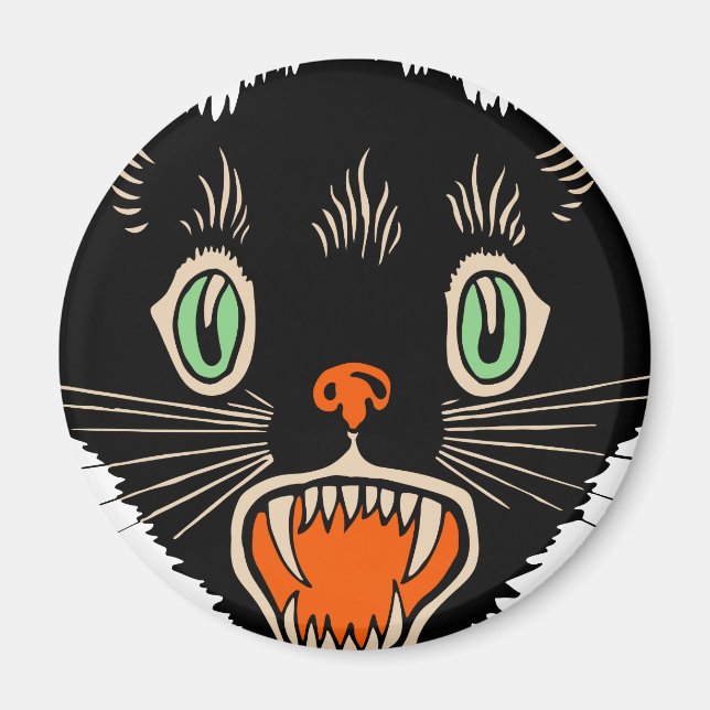 Aimant Chat noir vintage d'Halloween effrayé (Devant)