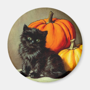 Aimant Chat noir vintage d'Halloween et Citrouilles