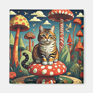 Aimant Chat parmi les champignons