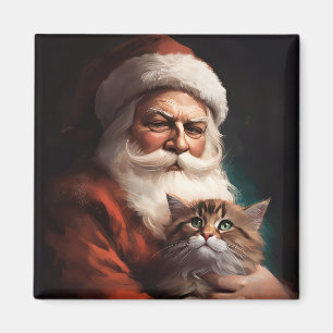 Aimant Chat Persan avec le Père Noël Fête de Noël