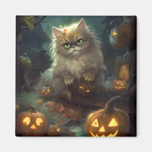 Aimant Chat perse d'Halloween avec effroi Citrouille