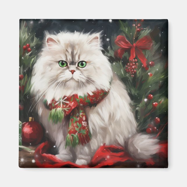 Aimant Chat perse en Noël de neige (Devant)