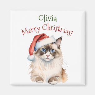 Aimant Chat Ragdoll de Noël Aquarelle