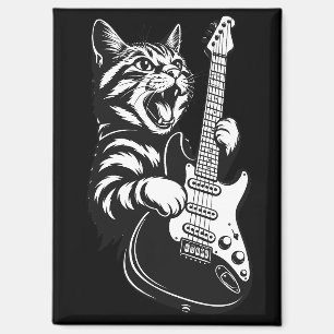Aimant Chat Rock Jouant de la Guitare Électrique Amour