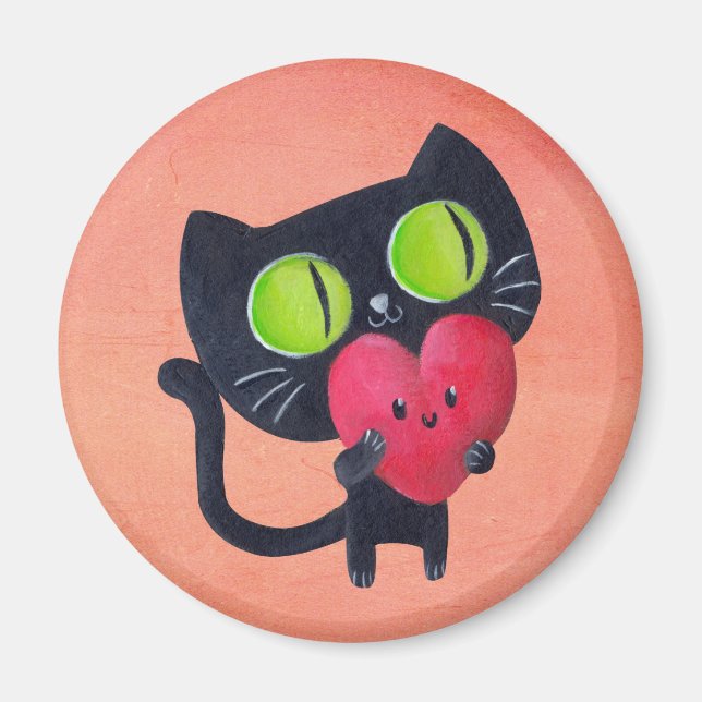 Aimant Chat romantique embrassant Red Cute Heart (Devant)