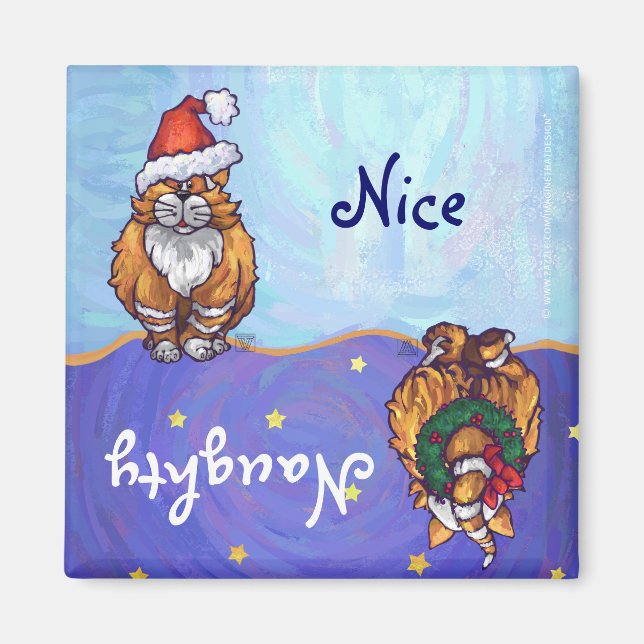 Aimant Chat roux de Noël (Devant)