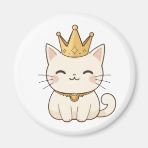 Aimant Chat royal avec couronne dorée Design Kawaii