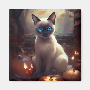 Aimant Chat Siamais Halloween Avec Peur Citrouille