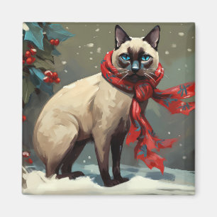 Aimant Chat siamois à Noël de neige