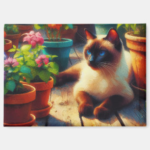 Aimant Chat siamois dans la peinture à l'huile du jardin