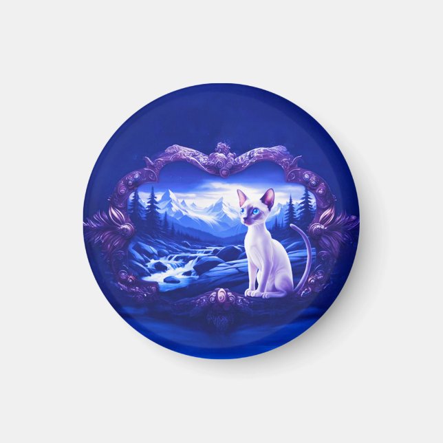 Aimant Chat Siamois En Cadre Pittoresque (Devant)