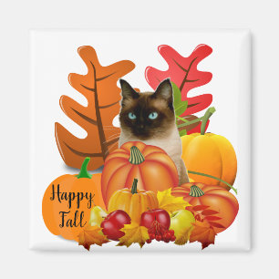 Aimant Chat siamois heureux d'automne dans un patch de ci