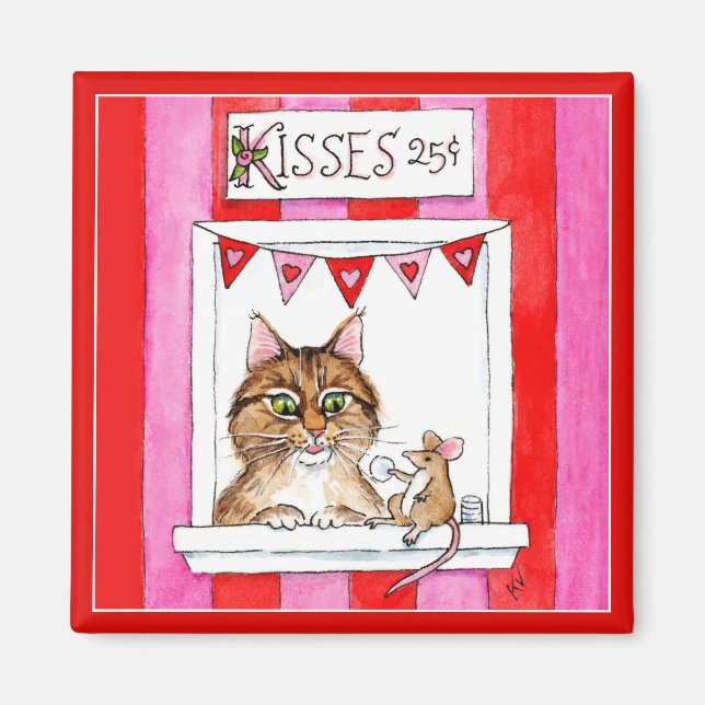 Aimant Chat, souris, cabine de baiser, Saint Valentin mig (Devant)