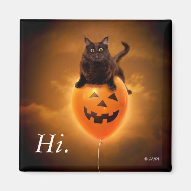 Aimant Chat sur ballon d'Halloween (Devant)