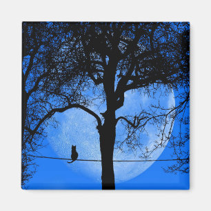 Aimant Chat sur une lune bleue fil