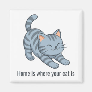 Aimant Chat tabby gris étiré Texte personnalisé