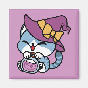 Aimant Chat Tabby Halloween – Chapeau de Sorcière & Art d