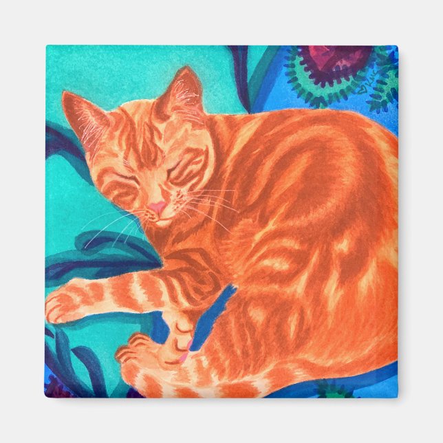 Aimant Chat tabby orange aquarelle (Devant)